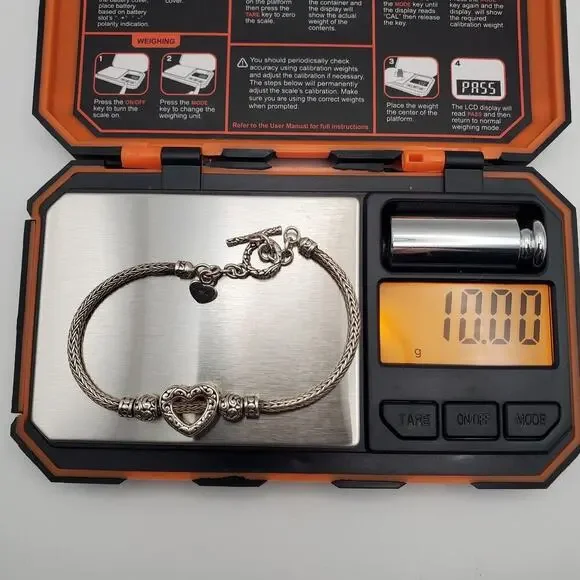 Sterling Silver 925 ATI Heart Toggle Clasp Reversible Bracelet 6 3/4" - Picture 7 of 7